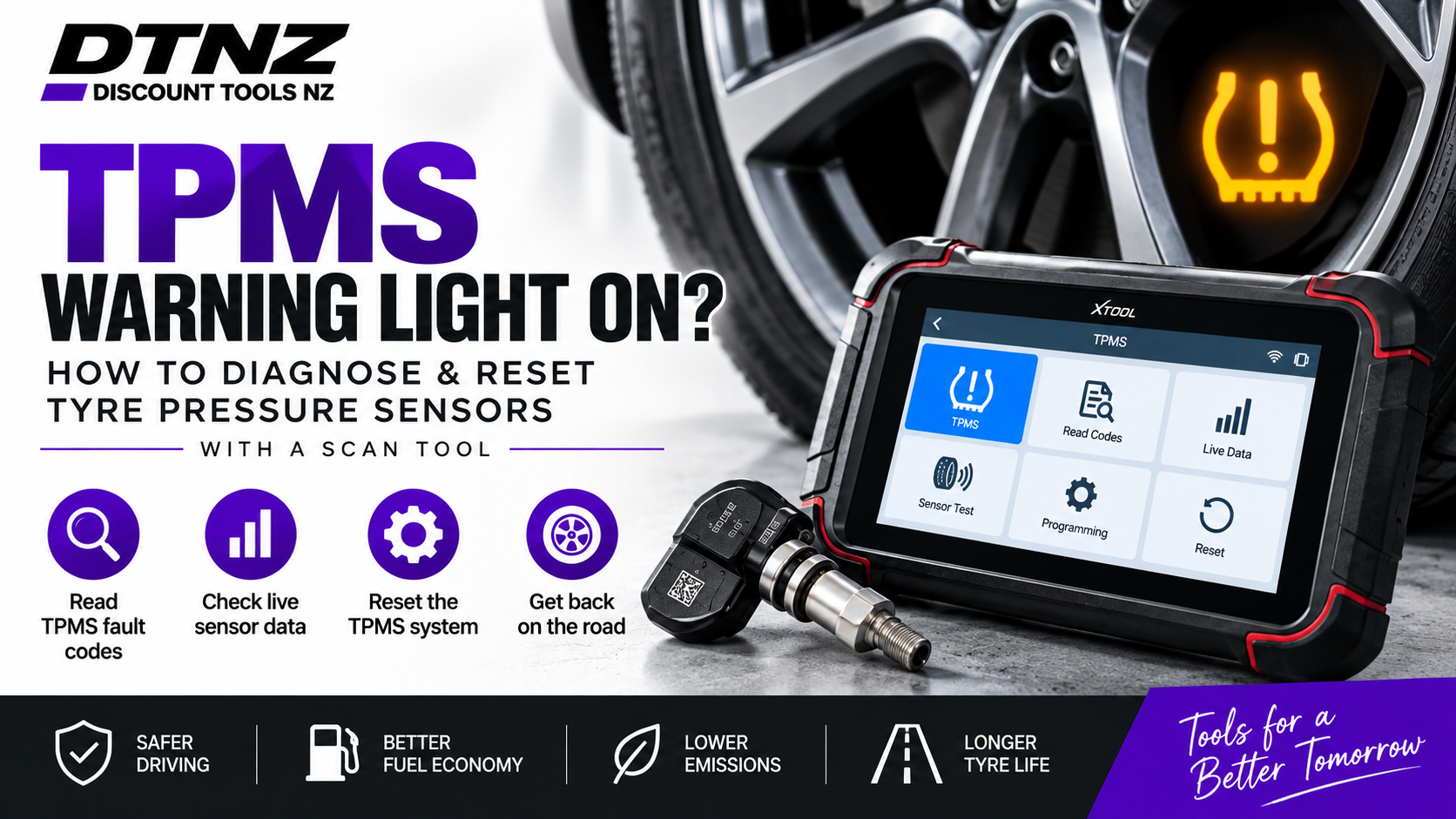 TPMS warning light diagnosis and tyre pressure sensor reset using an automotive diagnostic scan tool – Discount Tools NZ