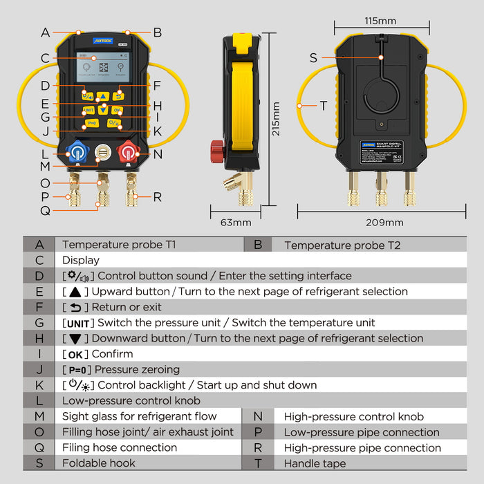 Light Gray AUTOOL LM160 Air Conditioning Refrigerant Leak Detector Digital Manifold Gauges Air Conditioning Gauge
