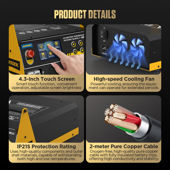 Dark Khaki AUTOOL EM385 – 3-in-1 ECU Programming Power Supply, Battery Charger & Jump Starter Vehicle Battery Chargers