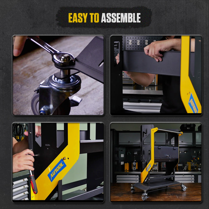 Dark Slate Gray AUTOOL 3 Shelf Diagnostic Scanner Tool Cart, Tool Trolley, With Storage Draw Diagnostic cart
