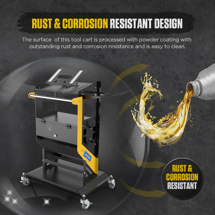 Dark Slate Gray AUTOOL 3 Shelf Diagnostic Scanner Tool Cart, Tool Trolley, With Storage Draw Diagnostic cart