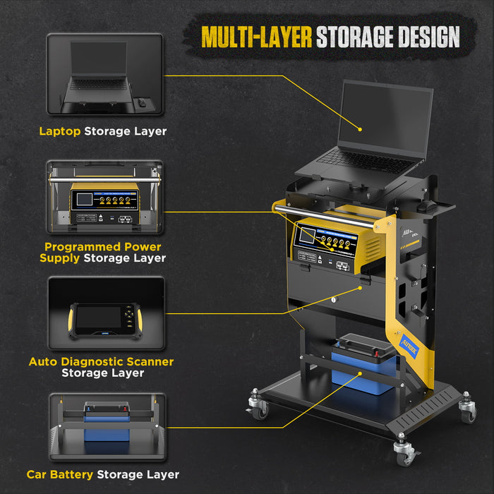 Dark Slate Gray AUTOOL 3 Shelf Diagnostic Scanner Tool Cart, Tool Trolley, With Storage Draw Diagnostic cart