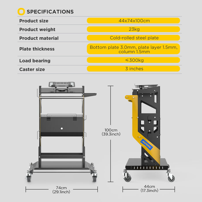 AUTOOL 3 Shelf Diagnostic Scanner Tool Cart, Tool Trolley, With Storage Draw