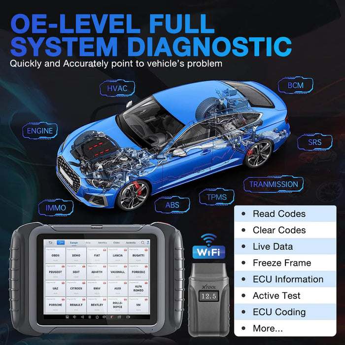 Black XTOOL XT80W Professional Diagnostic Car Scanner, Key Coding & Odometer Diagnostic Scanner