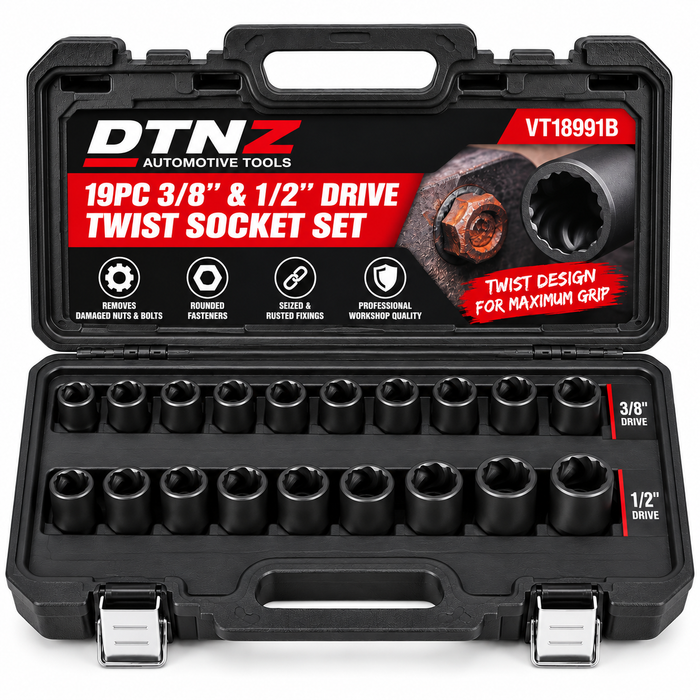DTNZ 19PC 3/8" & 1/2" Drive Twist Socket & Bolt Extractor Set