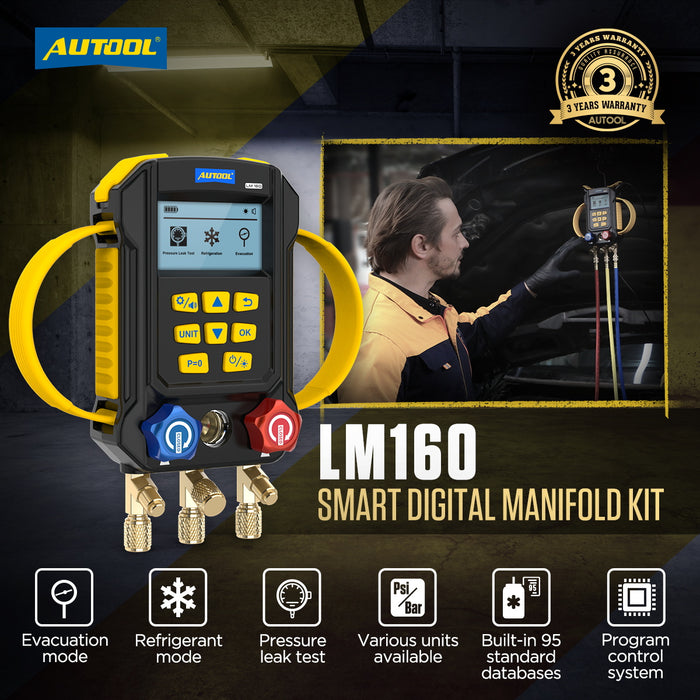 Black AUTOOL LM160 Air Conditioning Refrigerant Leak Detector Digital Manifold Gauges Air Conditioning Gauge