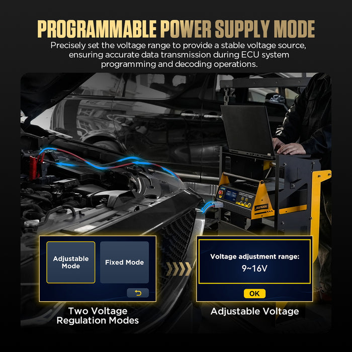 Black AUTOOL EM385 – 3-in-1 ECU Programming Power Supply, Battery Charger & Jump Starter Vehicle Battery Chargers