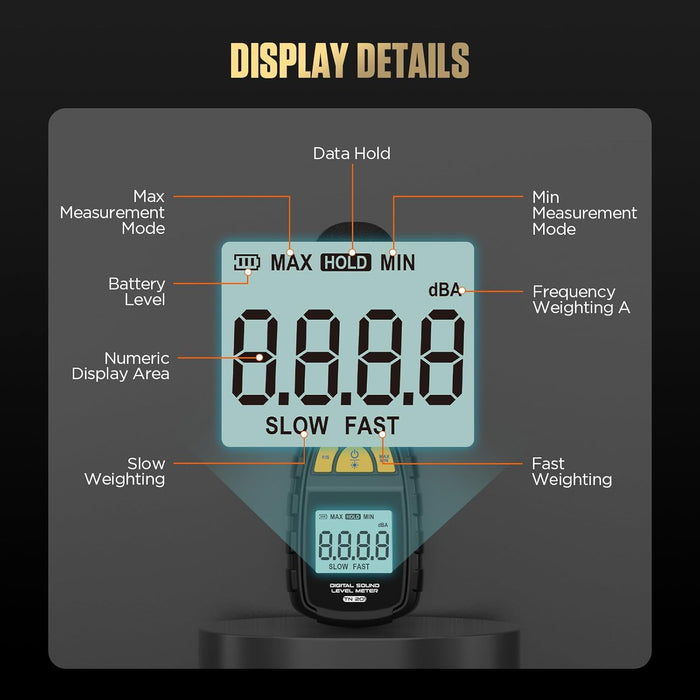 Dark Slate Gray AUTOOL Digital Sound Level Meter Audio Noise Tester 30-130DB Decibel Meter LCD Display Sound Level meter
