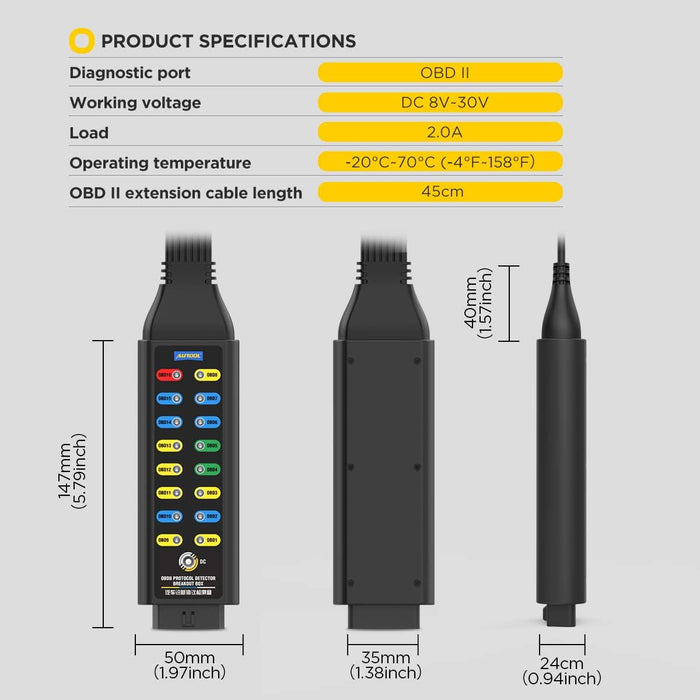 Light Gray AUTOOL OBD2 Breakout Box Automotive OBDII Break Out Box