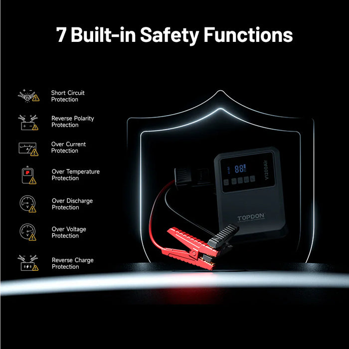 Black TOPDON V1200 Air Jump Starter & Air Compressor – 1200A Portable Power Pack Vehicle Jump Starters