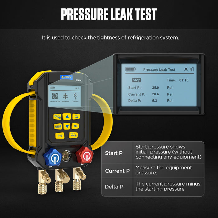 Black AUTOOL LM160 Air Conditioning Refrigerant Leak Detector Digital Manifold Gauges Air Conditioning Gauge