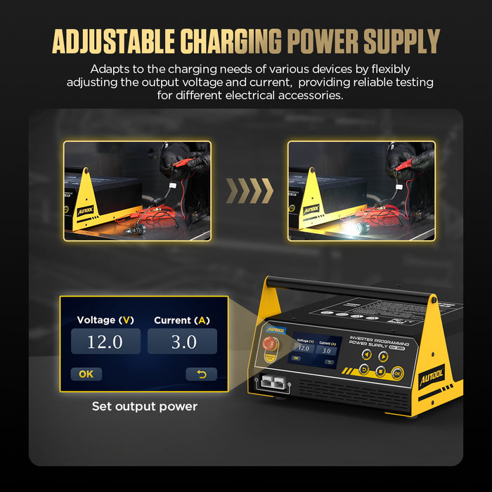 Black AUTOOL EM385 – 3-in-1 ECU Programming Power Supply, Battery Charger & Jump Starter Vehicle Battery Chargers