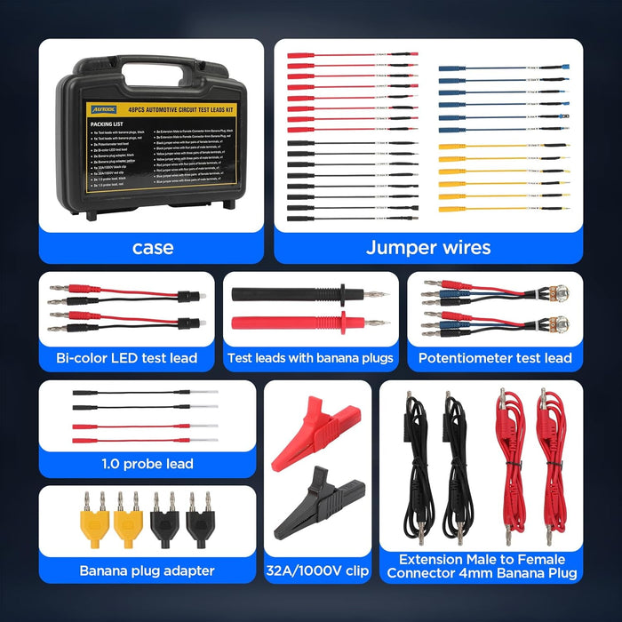 AUTOOL 48PCS Silicone Multimeter Test Leads Kit