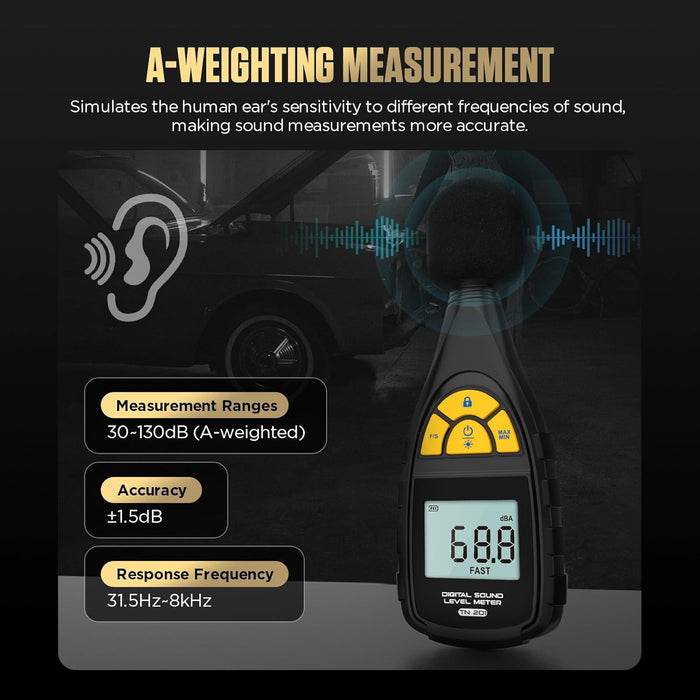 Black AUTOOL Digital Sound Level Meter Audio Noise Tester 30-130DB Decibel Meter LCD Display Sound Level meter