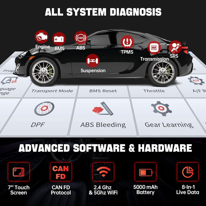 Black XTOOL IP819TP Car Diagnostic Scan tool, Key Coding, TPMS Tool Diagnostic Scanner