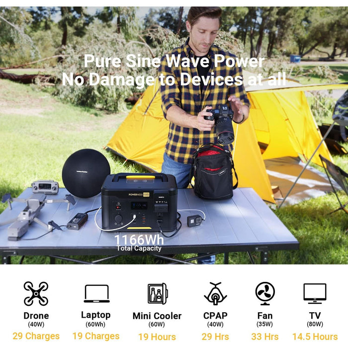 Gray Powerness Hiker U1000 100W | 1166WH Portable Power Station, Solar Generator Power Station