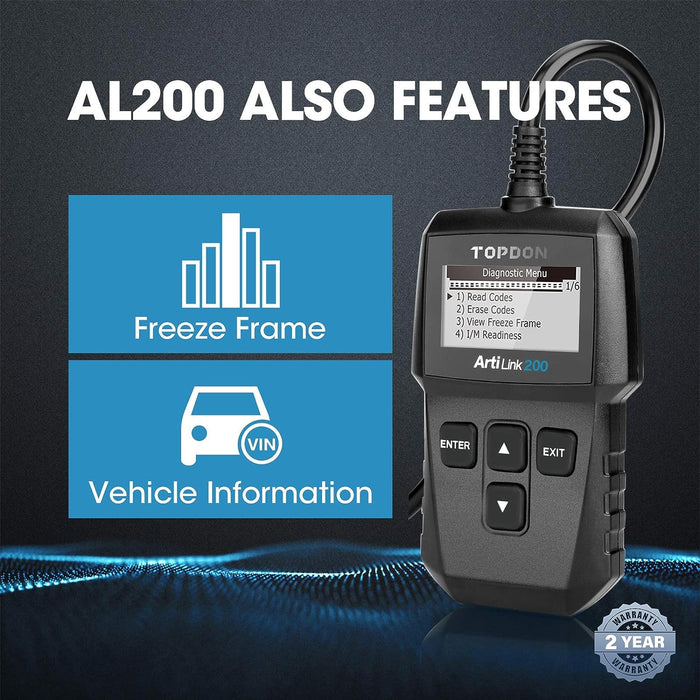 Dark Slate Gray TOPDON ArtiLink 200 OBD2 Scanner Code Reader, Diagnostic Tool Diagnostic Scan Tool