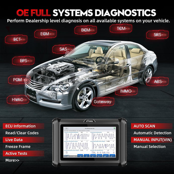 Black XTOOL D7S Diagnostic Scan Tool, Bidirectional Control, Odometer Correction