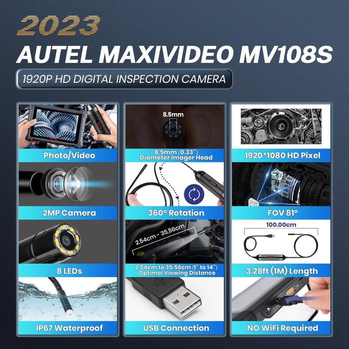 Dark Slate Gray AUTEL MV108S Inspection Camera 8.5mm Video Scope Inspection Cameras
