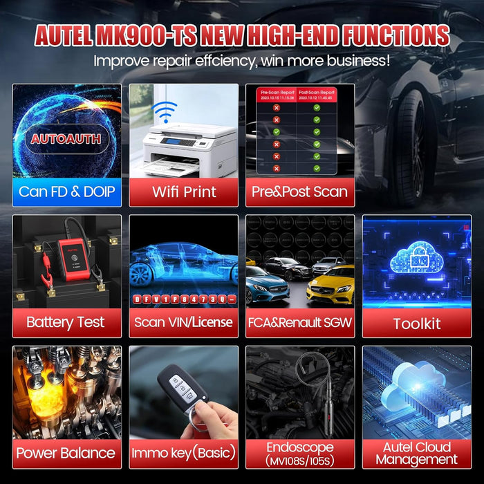 Black Autel MaxiCOM MK900-TS TPMS & Diagnostic Scan Tool (CAN FD / DoIP / Bi-Directional) Diagnostic Scan Tool