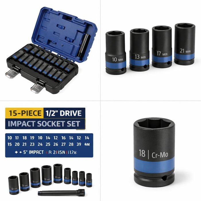 White Smoke Blue Point BLP12ISS15 15-Piece 12.5mm (1/2") Impact Socket Set Socket Sets