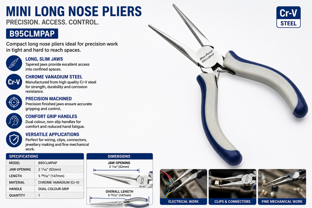 White Smoke Blue-Point Mini Long Nose Pliers – B95CLMPAP Pliers