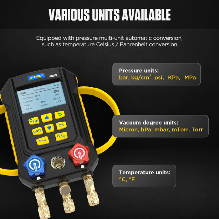 Black AUTOOL LM160 Air Conditioning Refrigerant Leak Detector Digital Manifold Gauges Air Conditioning Gauge