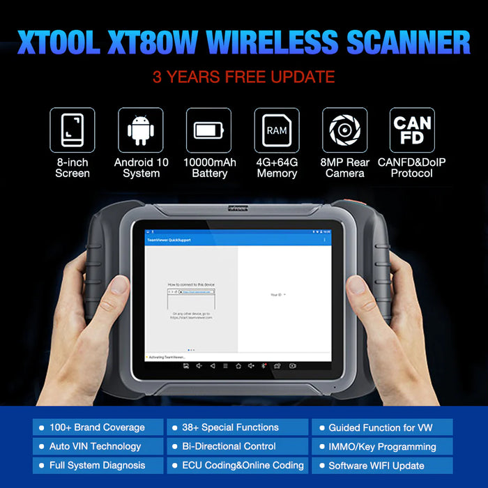 Black XTOOL XT80W Professional Diagnostic Car Scanner, Key Coding & Odometer