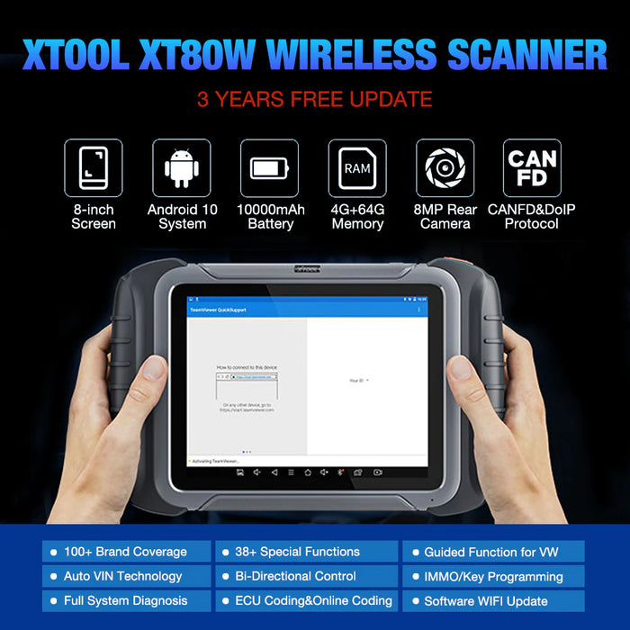 Black XTOOL XT80W Professional Diagnostic Car Scanner, Key Coding & Odometer Diagnostic Scanner