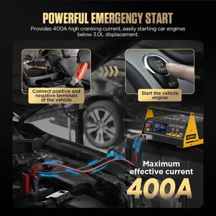 Black AUTOOL EM385 – 3-in-1 ECU Programming Power Supply, Battery Charger & Jump Starter Vehicle Battery Chargers