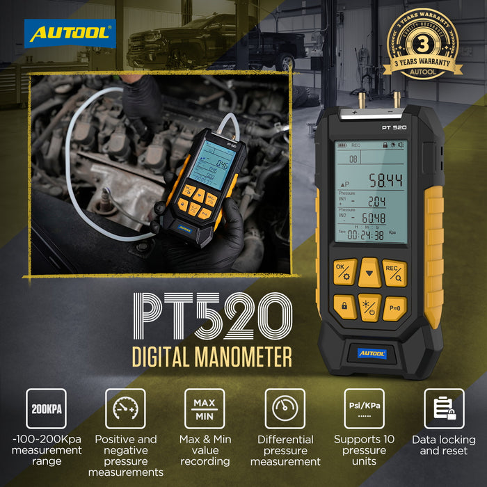 Dark Slate Gray AUTOOL PT520 – Digital Manometer / Differential Pressure Gauge Vacuum Pressure Gauge