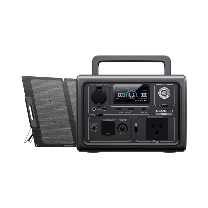 Dark Slate Gray BLUETTI Solar Generator EB3A with PV120 120W Solar Panel Included, 268Wh solar generator