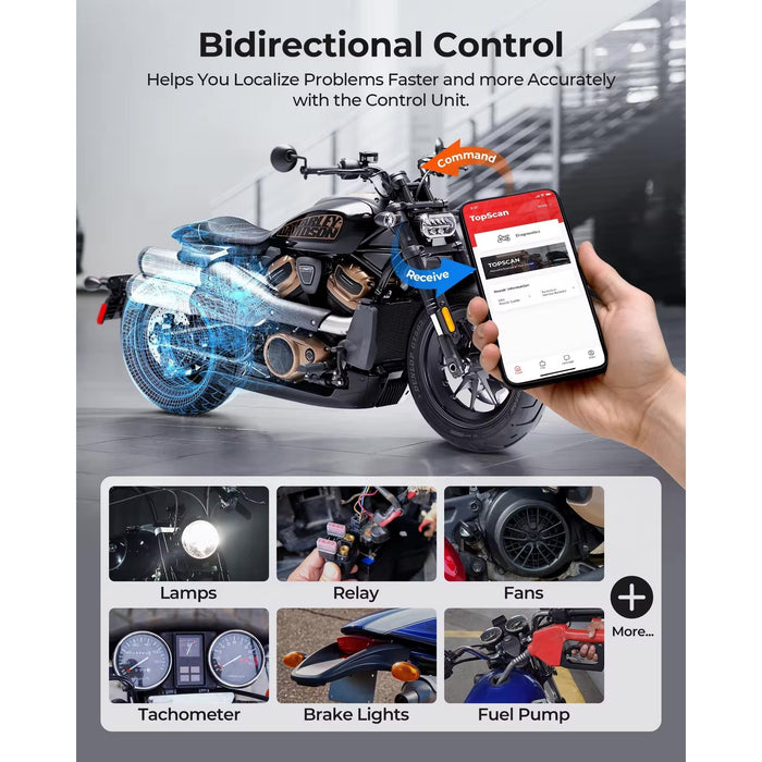 Light Gray TOPDON Topscan Moto Motorcycle Full System Diagnostic Tool Motorcycle Diagnostic Scanner