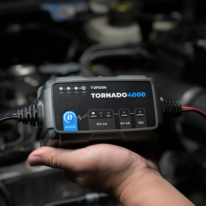 Black TOPDON T4000 6v - 12v Intelligent Battery Charger & Maintainer Vehicle Battery Chargers