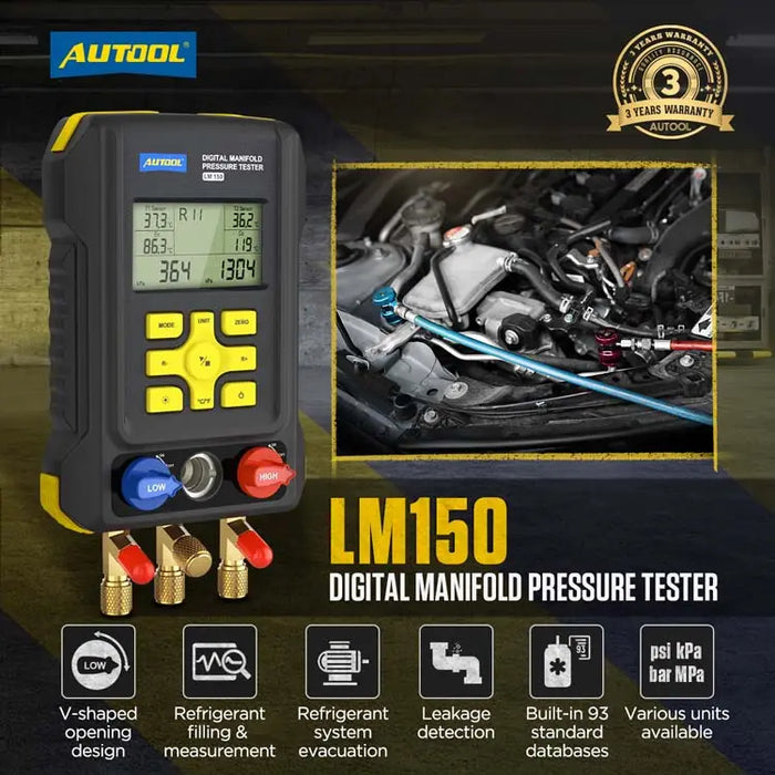 Dark Slate Gray AUTOOL LM150 Digital Manifold Gauge for Refrigerant Filling & Pressure Inspection HVAC Vacuum Gauge Air Conditioning Gauge