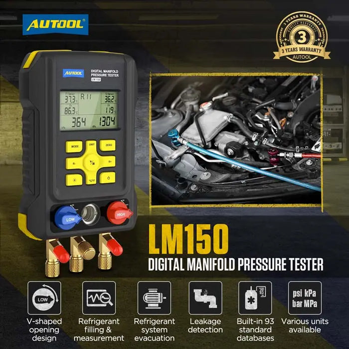 AUTOOL LM150 Digital Manifold Gauge for Refrigerant Filling & Pressure Inspection HVAC Vacuum Gauge