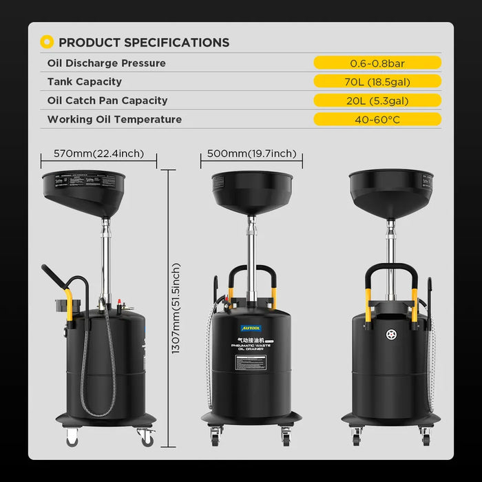 AUTOOL 70L Pneumatic Self Evacuating Waste Oil Drainer