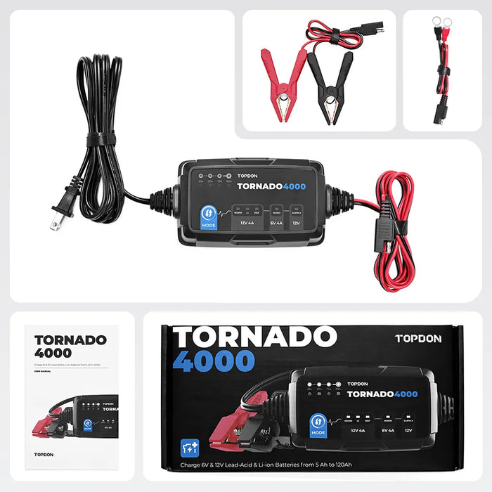 Dark Slate Gray TOPDON T4000 6v - 12v Intelligent Battery Charger & Maintainer Vehicle Battery Chargers