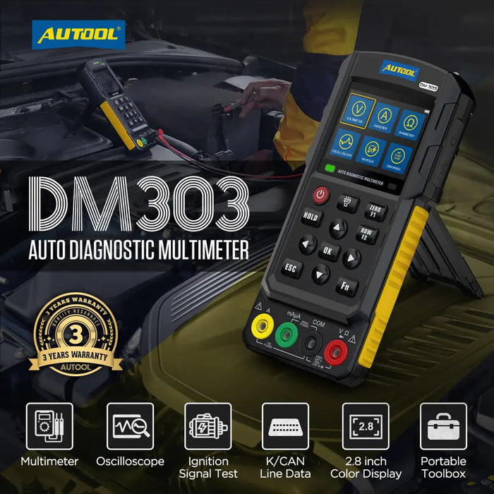 AUTOOL DM303 Auto Diagnostic Digital Multimeter Oscilloscope Ammeter Analog Signal Test Ohmmeter Car Circuit Tester with K/CAN