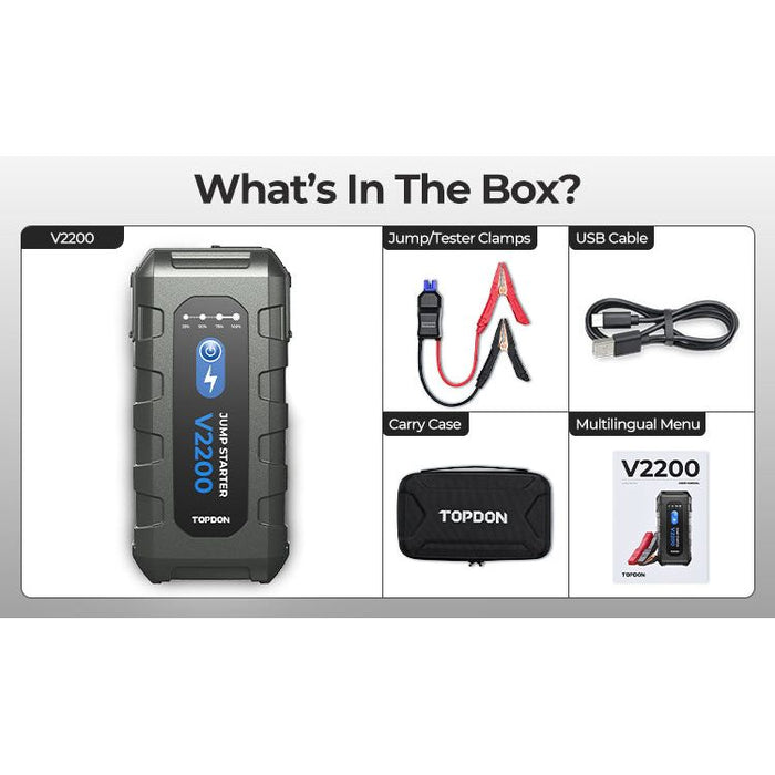 Dark Slate Gray TOPDON V2200 2200A Jump Starter, Power Bank, 12V Car Starting Device Vehicle Jump Starters