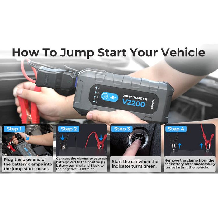 Dark Slate Gray TOPDON V2200 2200A Jump Starter, Power Bank, 12V Car Starting Device Vehicle Jump Starters