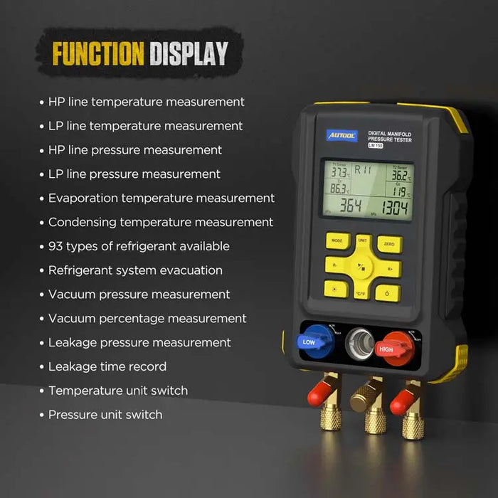 AUTOOL LM150 Digital Manifold Gauge for Refrigerant Filling & Pressure Inspection HVAC Vacuum Gauge