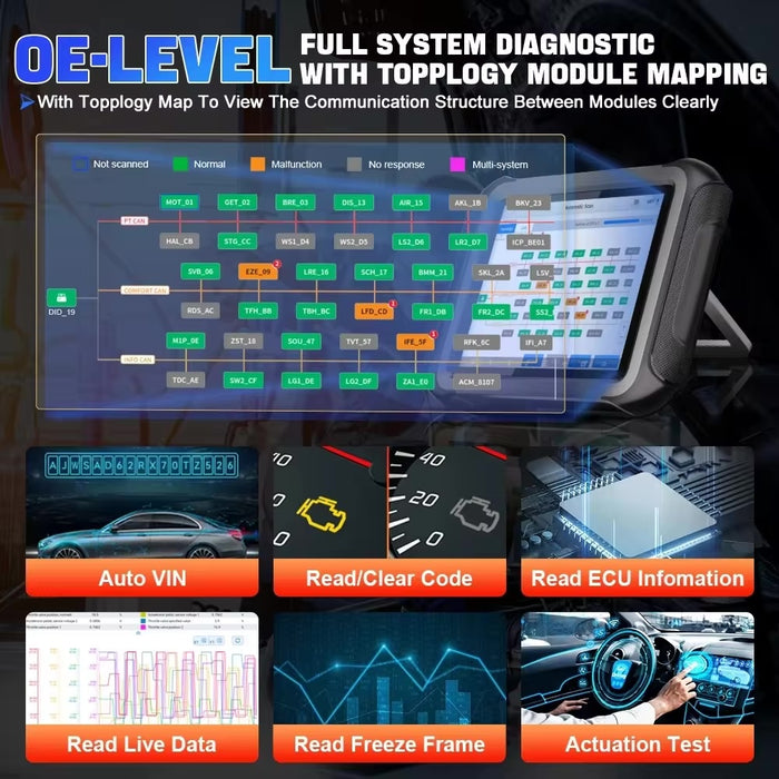 Dark Slate Gray XTOOL XT90 Diagnostic Scan Tool Topology Map, ECU Coding, Key Programming