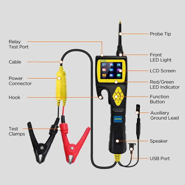 Light Gray AUTOOL BT280 Automotive Electrical System Circuit Tester Multimeter