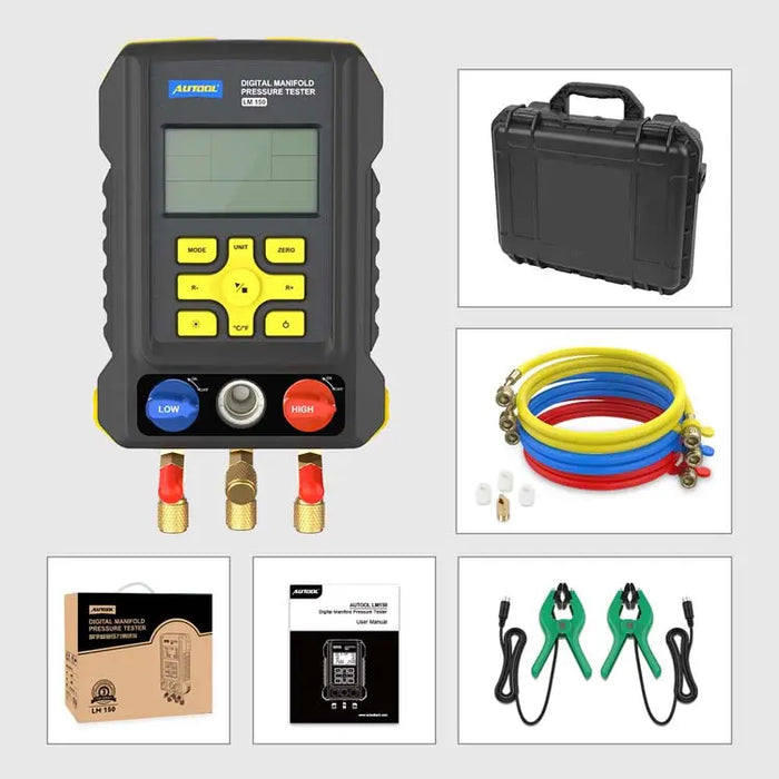 Light Gray AUTOOL LM150 Digital Manifold Gauge for Refrigerant Filling & Pressure Inspection HVAC Vacuum Gauge Air Conditioning Gauge