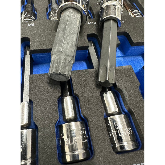 Dark Slate Gray Blue Point Tools EVA Tool Set - 16 pieces 1/2" Torx & Spline Sockets Socket Drivers