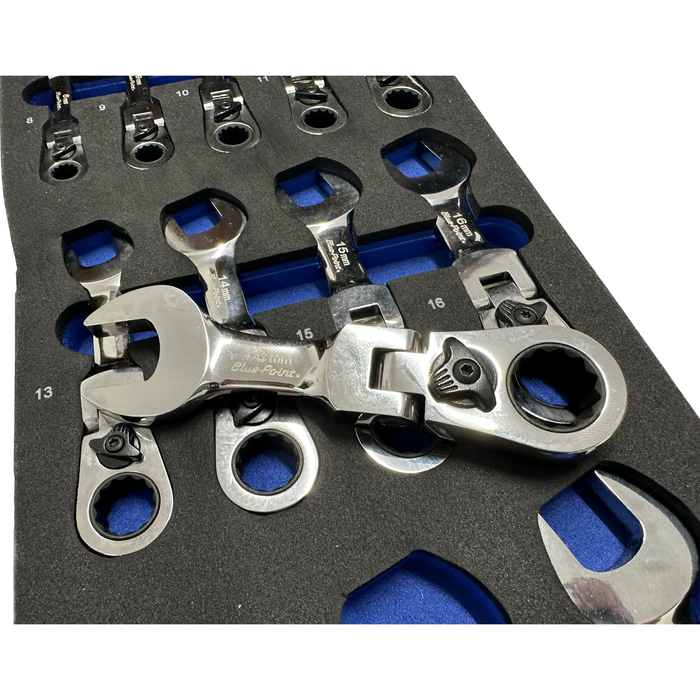 Dark Slate Gray Blue Point Tools EVA Tool Holder Set, Short ,Flexi, Ratchet Spanners 8-19mm Ratchet Wrench