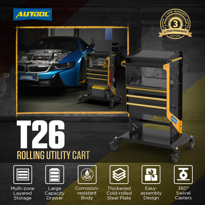 Dark Slate Gray AUTOOL T26 – Maintenance Diagnostic Tool Trolley Tool Cart / Workshop Trolley