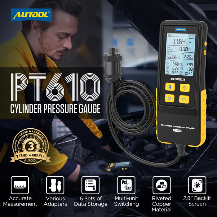 Black AUTOOL PT610 Digital Petrol Compression Tester Compression Tester