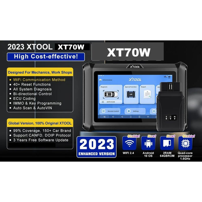 Black XTOOL XT70W Car Diagnostic Scan Tool, Key Coding, Odometer Correction Diagnostic Scanner
